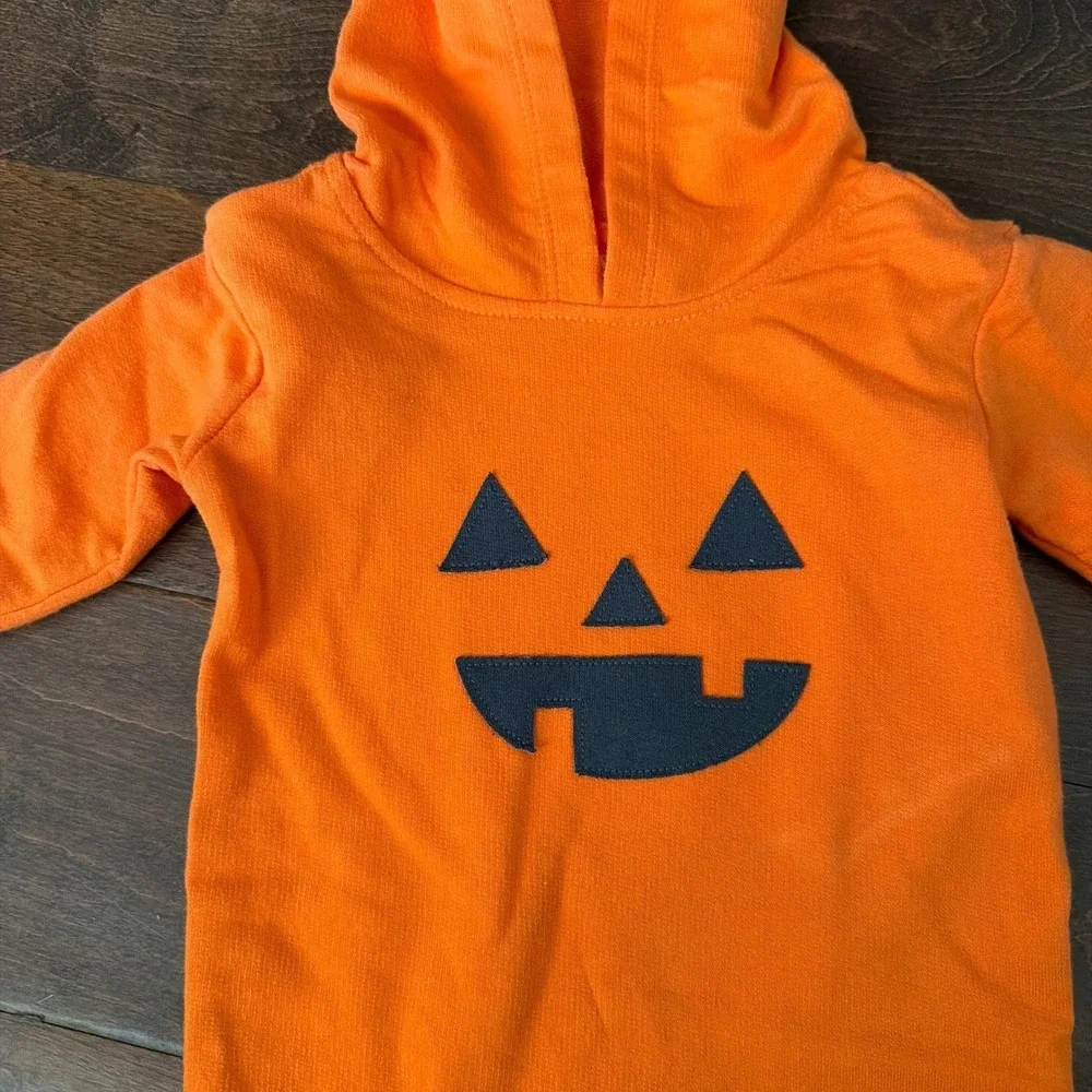 Cat & Jack 6-9 M Boys Girls Halloween Pumpkin Hooded Romper Orange Costume NWT